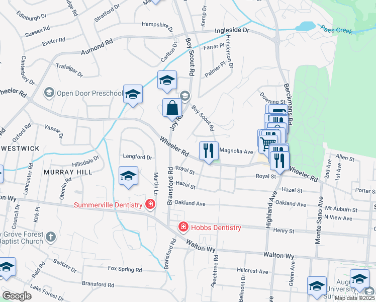 map of restaurants, bars, coffee shops, grocery stores, and more near 2903 Wheeler Rd in Augusta
