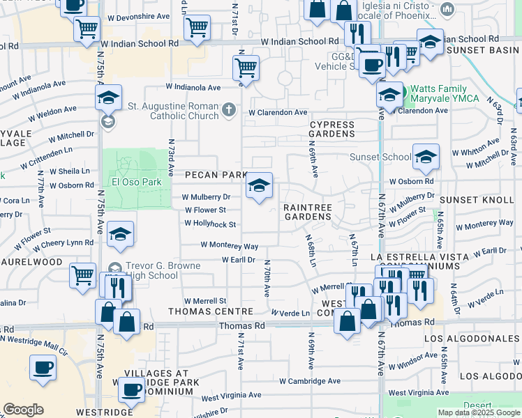 map of restaurants, bars, coffee shops, grocery stores, and more near 6935 West Osborn Road in Phoenix