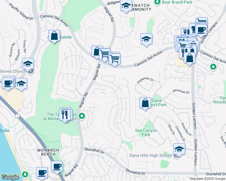 map of restaurants, bars, coffee shops, grocery stores, and more near 17 Marquesa in Dana Point