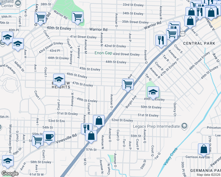 map of restaurants, bars, coffee shops, grocery stores, and more near 4713 Avenue O in Birmingham