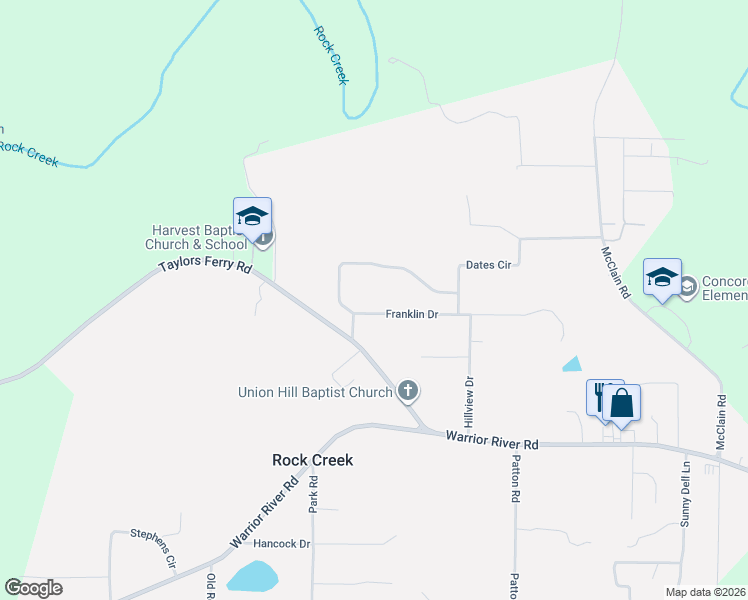 map of restaurants, bars, coffee shops, grocery stores, and more near 7320 Franklin Drive in Bessemer