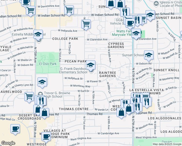 map of restaurants, bars, coffee shops, grocery stores, and more near 6935 West Osborn Road in Phoenix