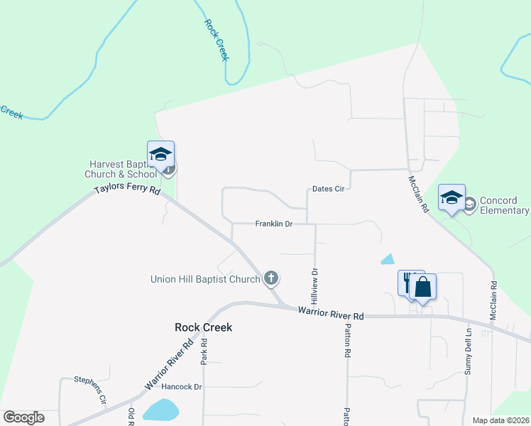map of restaurants, bars, coffee shops, grocery stores, and more near 7354 Franklin Drive in Bessemer