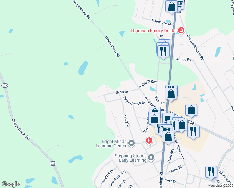 map of restaurants, bars, coffee shops, grocery stores, and more near 296 Scott Drive in Thomson