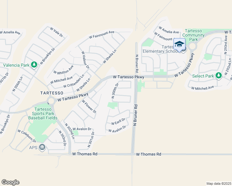 map of restaurants, bars, coffee shops, grocery stores, and more near 3472 North 300th Drive in Buckeye