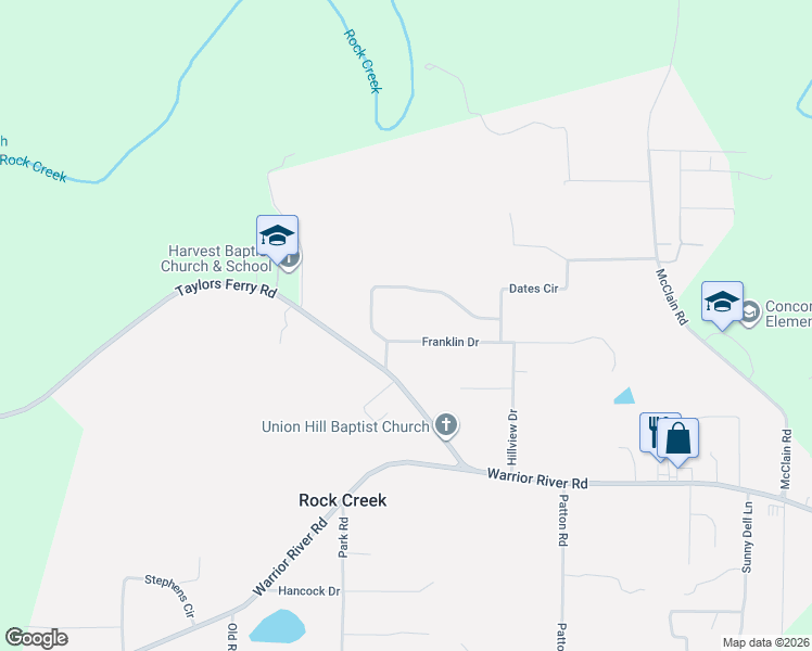 map of restaurants, bars, coffee shops, grocery stores, and more near 7320 Franklin Dr in Bessemer