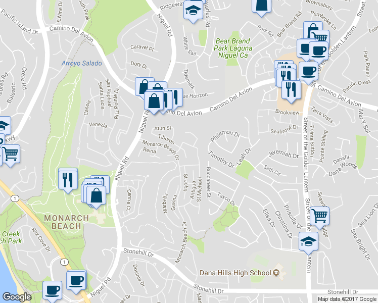 map of restaurants, bars, coffee shops, grocery stores, and more near 6 Duquesa in Dana Point