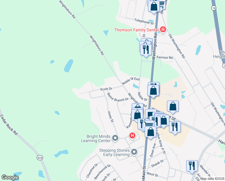 map of restaurants, bars, coffee shops, grocery stores, and more near 248 Scott Drive in Thomson