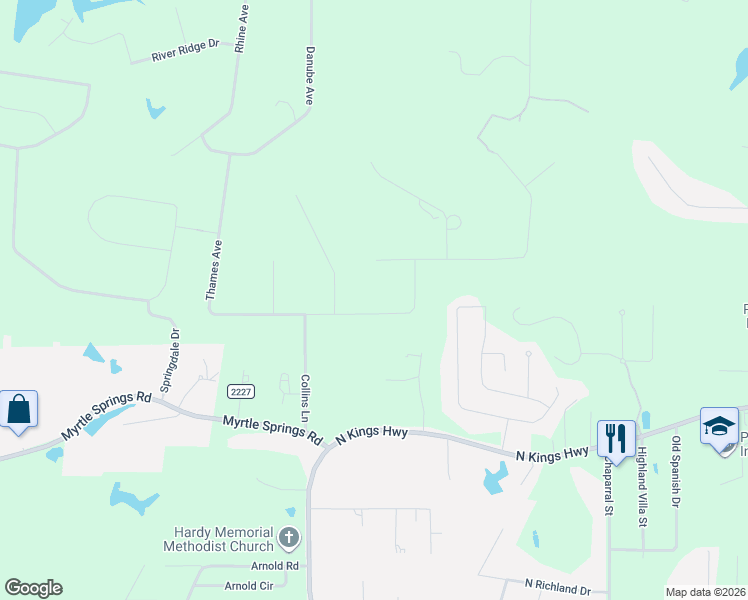 map of restaurants, bars, coffee shops, grocery stores, and more near 7802 Thames Avenue in Texarkana