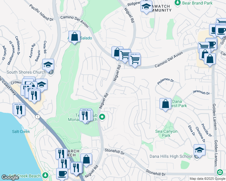 map of restaurants, bars, coffee shops, grocery stores, and more near 9 Reina in Dana Point