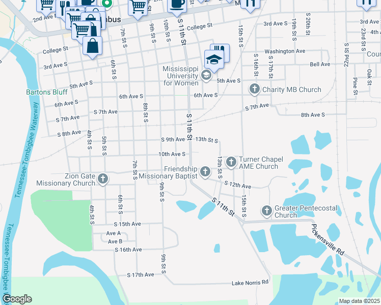 map of restaurants, bars, coffee shops, grocery stores, and more near 912 South 11th Street in Columbus