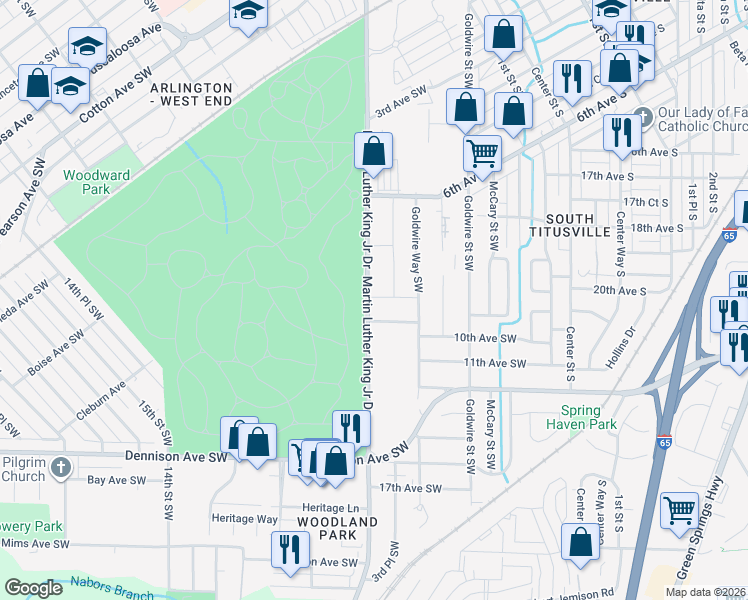 map of restaurants, bars, coffee shops, grocery stores, and more near 903 Martin Luther King Junior Drive in Birmingham