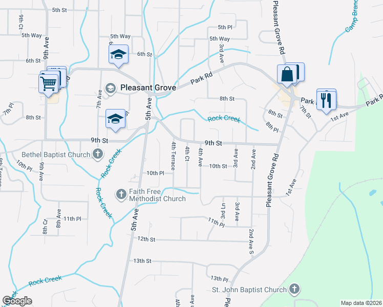 map of restaurants, bars, coffee shops, grocery stores, and more near 913 4th Court in Pleasant Grove