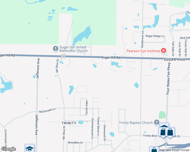 map of restaurants, bars, coffee shops, grocery stores, and more near 2116 Sugar Hill Road in Texarkana
