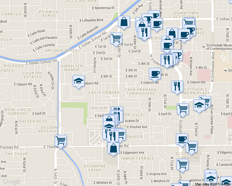 map of restaurants, bars, coffee shops, grocery stores, and more near in Scottsdale