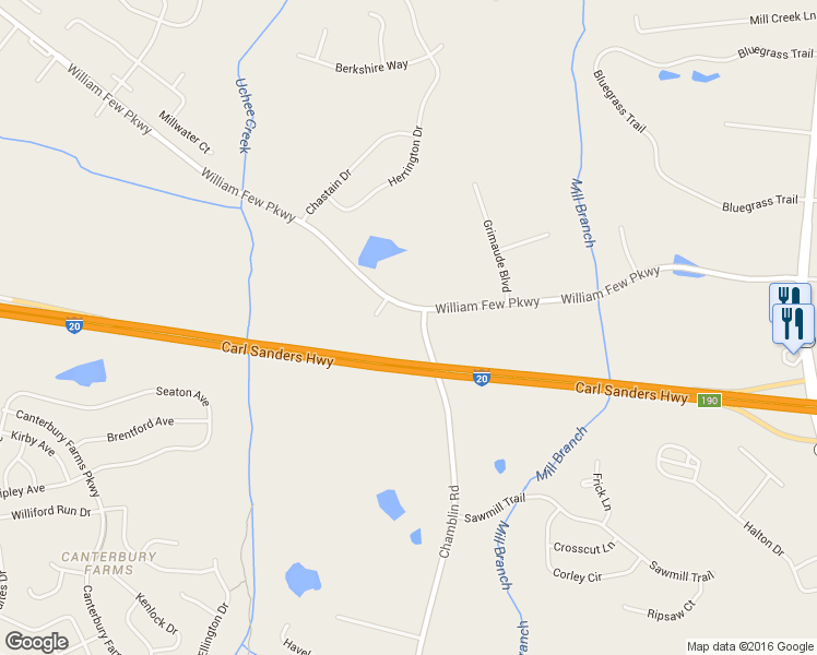 map of restaurants, bars, coffee shops, grocery stores, and more near 399-477 Chamblin Road in Grovetown