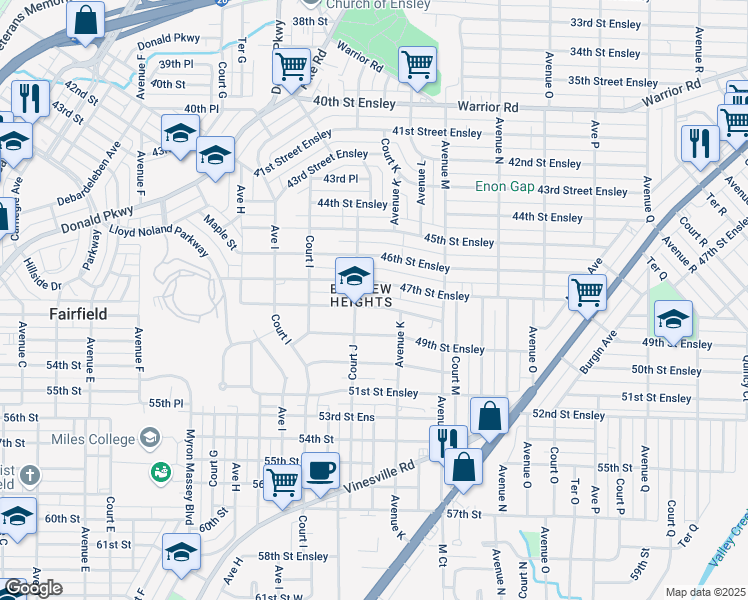 map of restaurants, bars, coffee shops, grocery stores, and more near 1012 48th Street Ensley in Birmingham