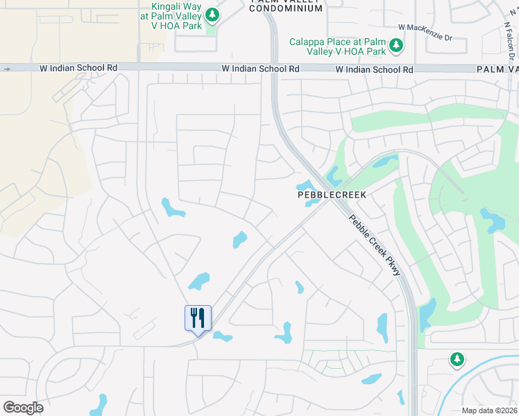 map of restaurants, bars, coffee shops, grocery stores, and more near 3513 North 160th Avenue in Goodyear