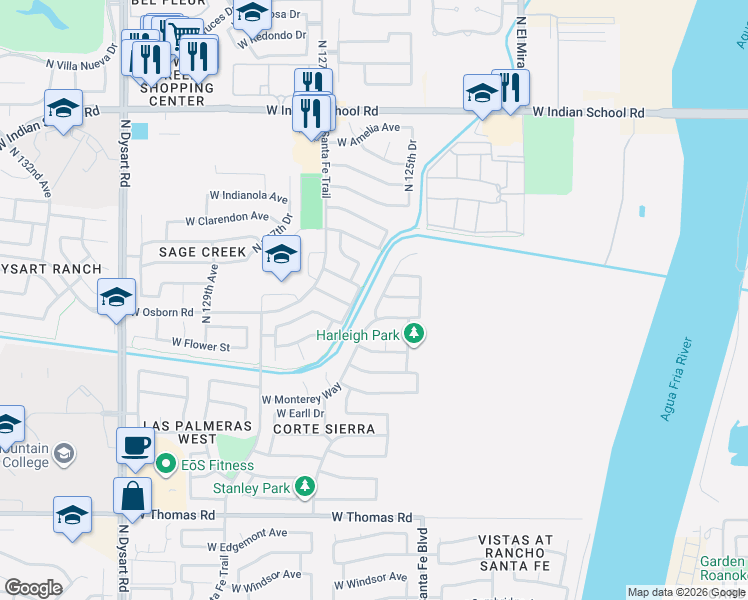 map of restaurants, bars, coffee shops, grocery stores, and more near 3302 North 126th Drive in Avondale