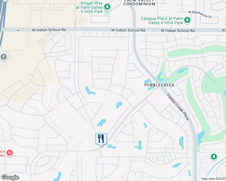 map of restaurants, bars, coffee shops, grocery stores, and more near 16047 West Monterey Way in Goodyear