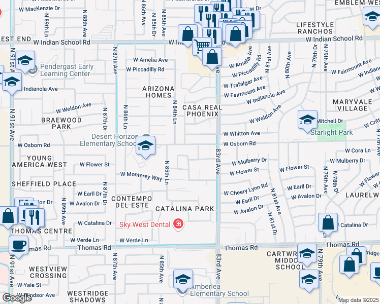 map of restaurants, bars, coffee shops, grocery stores, and more near 3314 North 84th Drive in Phoenix