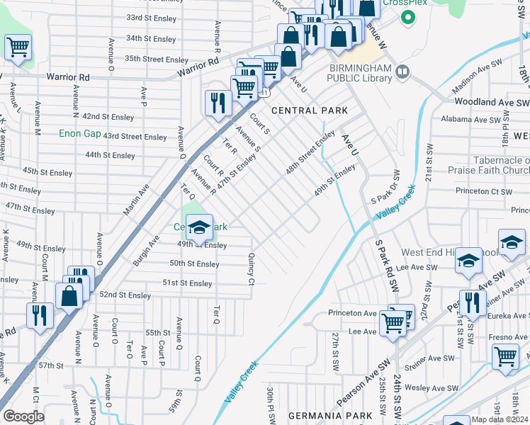 map of restaurants, bars, coffee shops, grocery stores, and more near 4820 Court R in Birmingham