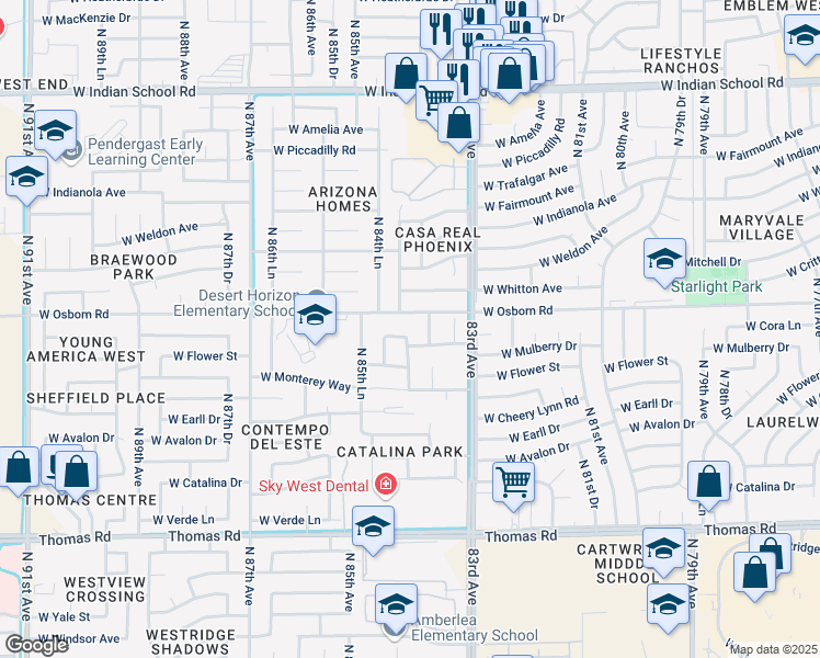 map of restaurants, bars, coffee shops, grocery stores, and more near 3314 North 84th Drive in Phoenix