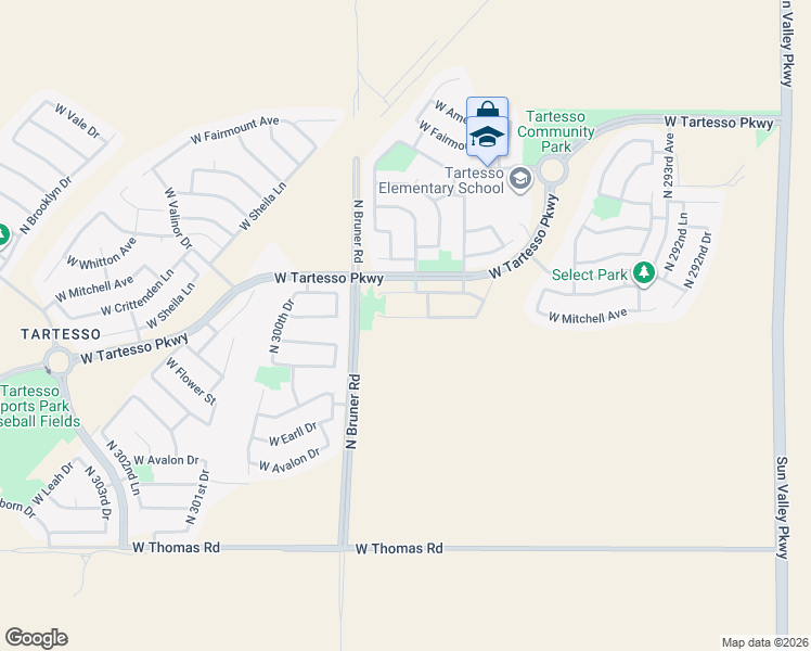 map of restaurants, bars, coffee shops, grocery stores, and more near 29813 West Mitchell Avenue in Buckeye