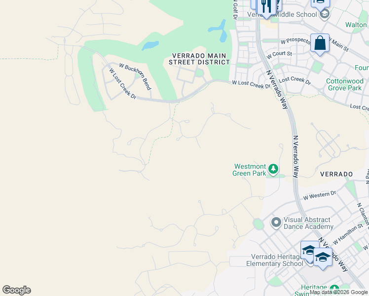 map of restaurants, bars, coffee shops, grocery stores, and more near 3516 North Pepper Grass Way in Buckeye