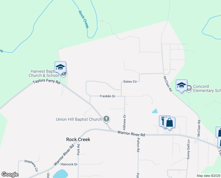 map of restaurants, bars, coffee shops, grocery stores, and more near 7132 Glass Dr in Bessemer