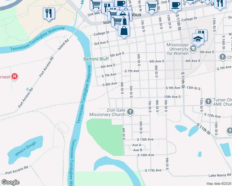 map of restaurants, bars, coffee shops, grocery stores, and more near 201-299 South 10th Avenue in Columbus