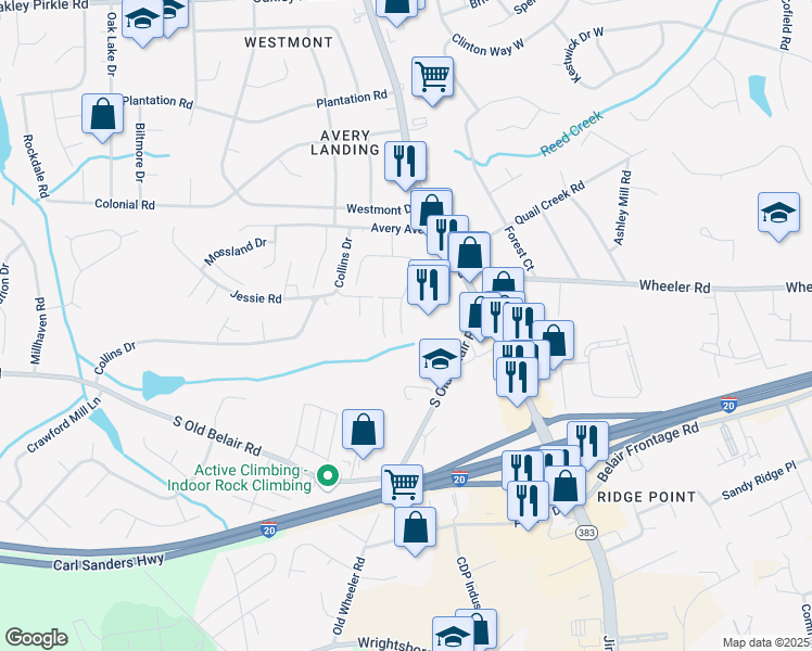 map of restaurants, bars, coffee shops, grocery stores, and more near 1502 Avery Landing in Augusta