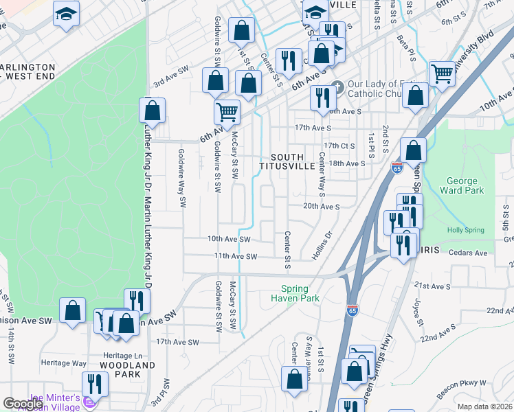 map of restaurants, bars, coffee shops, grocery stores, and more near 881 Lincoln Street Southwest in Birmingham