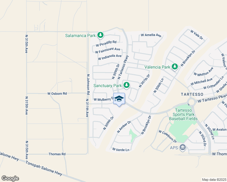 map of restaurants, bars, coffee shops, grocery stores, and more near 31016 West Mitchell Drive in Buckeye