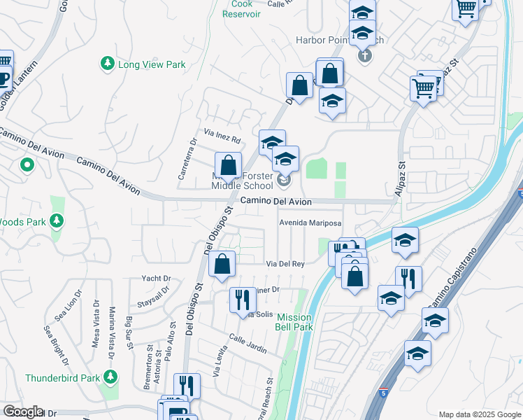 map of restaurants, bars, coffee shops, grocery stores, and more near 32812 Parkplace Lane in San Juan Capistrano