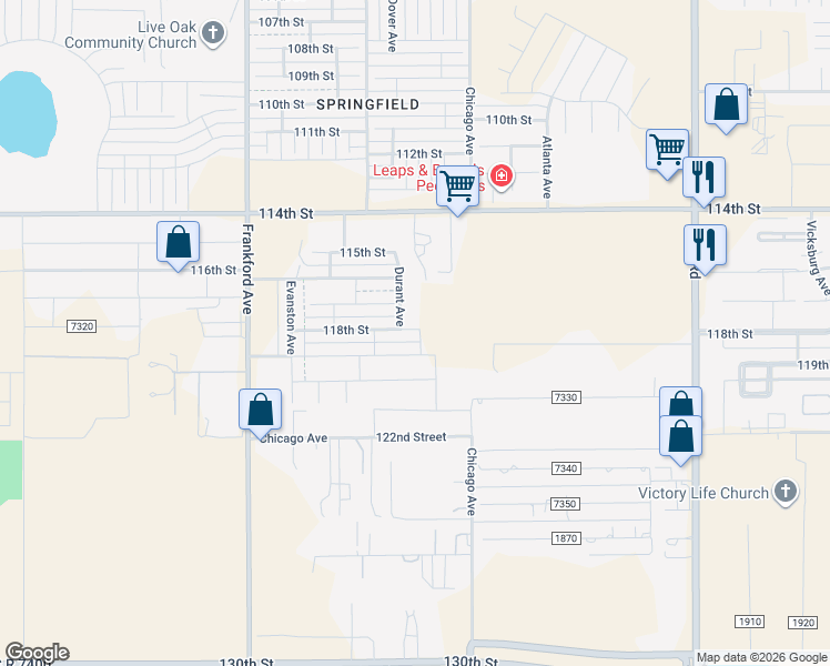 map of restaurants, bars, coffee shops, grocery stores, and more near 5430 County Road 7330 in Lubbock