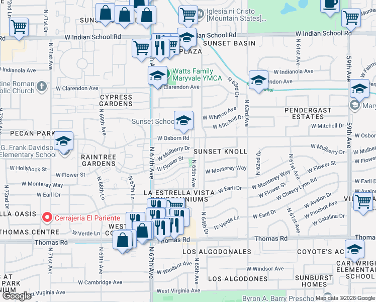 map of restaurants, bars, coffee shops, grocery stores, and more near 3212 North 65th Avenue in Phoenix