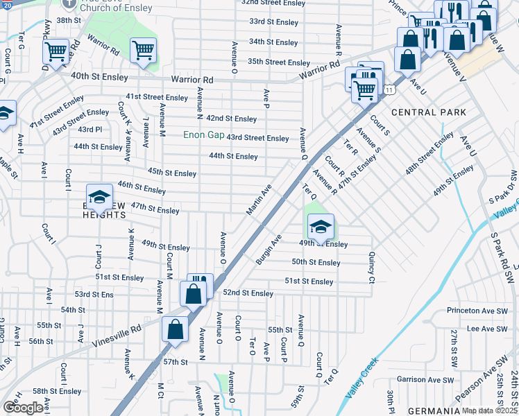 map of restaurants, bars, coffee shops, grocery stores, and more near 1567 Martin Avenue in Birmingham
