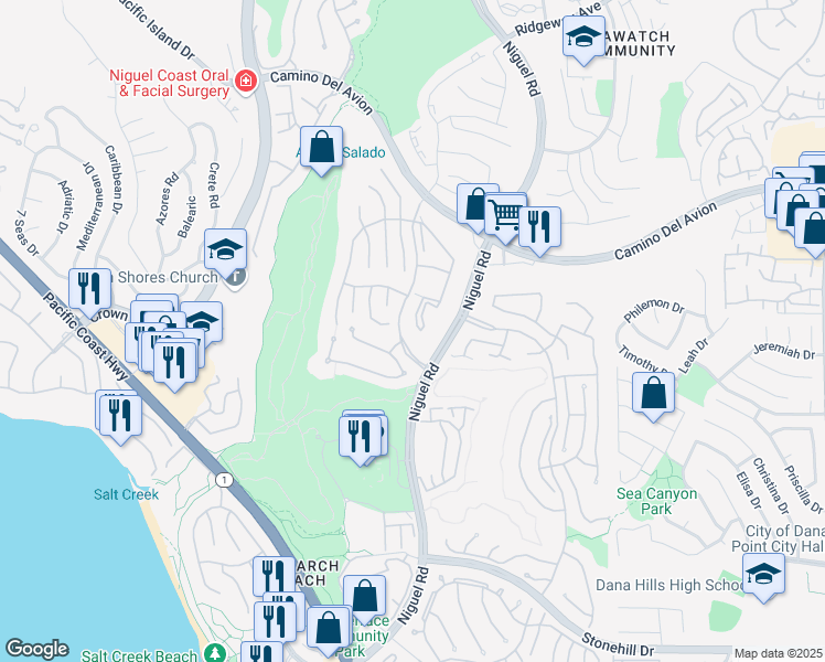 map of restaurants, bars, coffee shops, grocery stores, and more near 40 Corniche Drive in Dana Point
