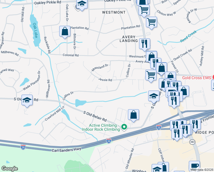 map of restaurants, bars, coffee shops, grocery stores, and more near 913 Cabot Cove in Augusta