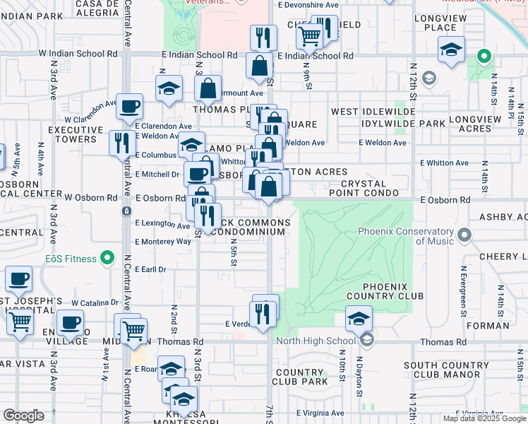 map of restaurants, bars, coffee shops, grocery stores, and more near 3330 North 7th Street in Phoenix
