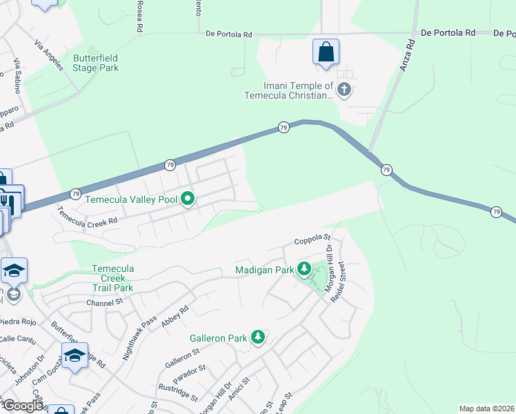map of restaurants, bars, coffee shops, grocery stores, and more near 34115 Summit View Place in Temecula