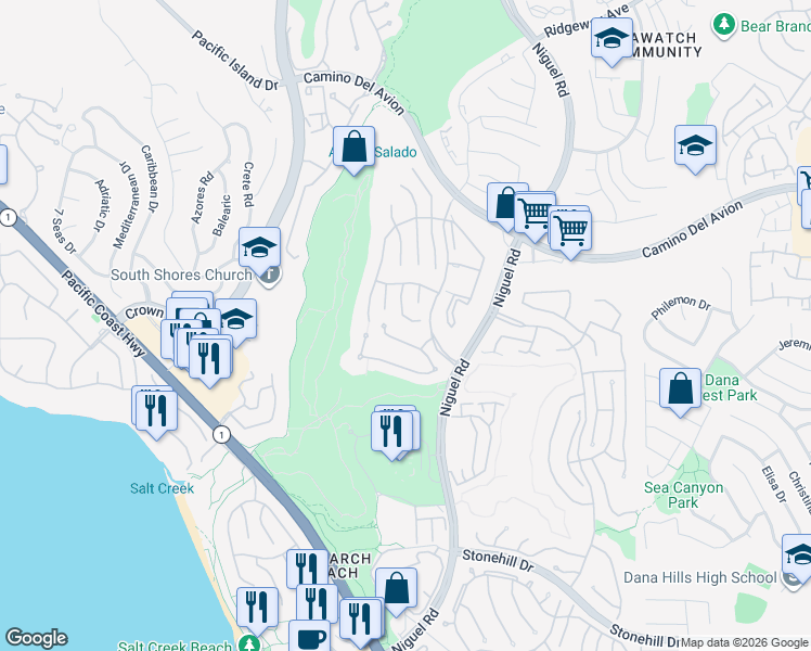 map of restaurants, bars, coffee shops, grocery stores, and more near 9 Monaco in Dana Point