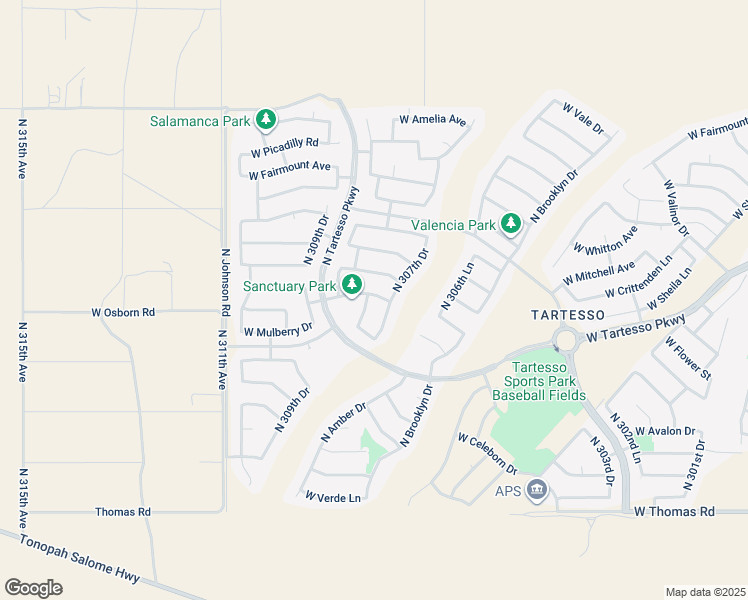 map of restaurants, bars, coffee shops, grocery stores, and more near 3955 North 308th Drive in Buckeye