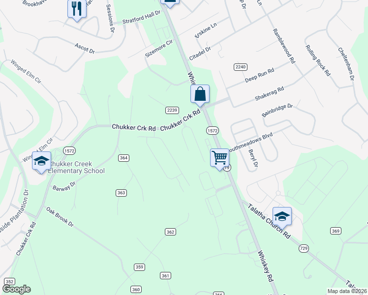 map of restaurants, bars, coffee shops, grocery stores, and more near 1401 Chukker Creek Road in Aiken