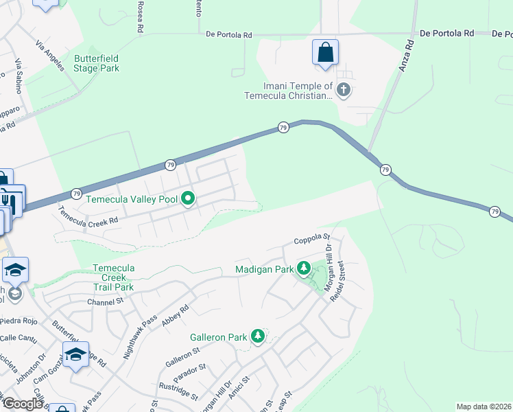 map of restaurants, bars, coffee shops, grocery stores, and more near 34115 Summit View Place in Temecula