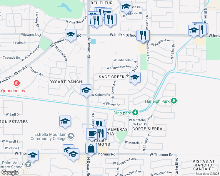 map of restaurants, bars, coffee shops, grocery stores, and more near 12915 West Crittenden Lane in Avondale