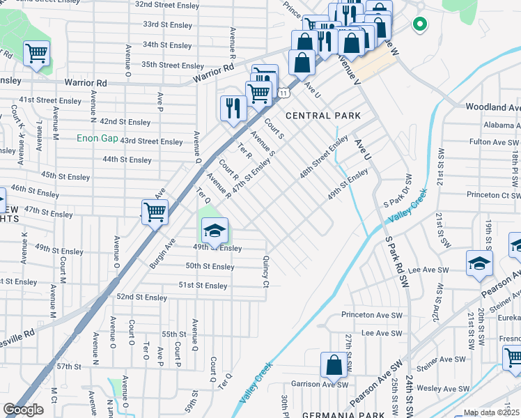 map of restaurants, bars, coffee shops, grocery stores, and more near 4744 Court R in Birmingham