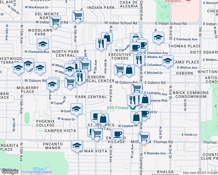 map of restaurants, bars, coffee shops, grocery stores, and more near in Phoenix