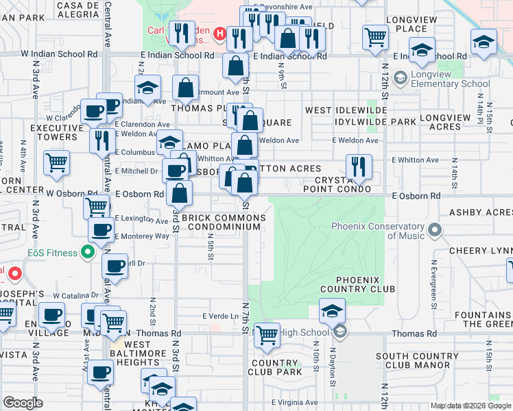 map of restaurants, bars, coffee shops, grocery stores, and more near 3330 North 7th Street in Phoenix